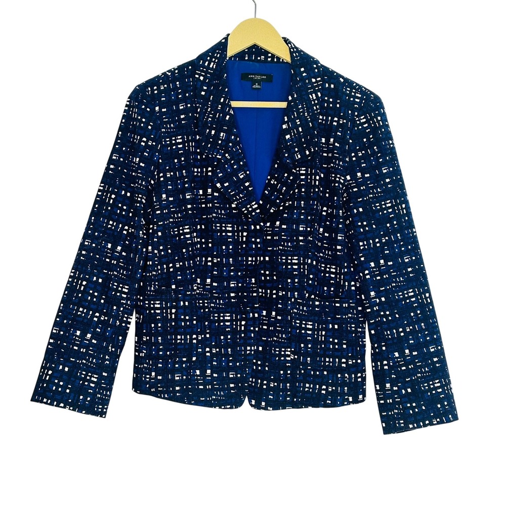 Ann Taylor Blazer Womens 8 Blue Print Career Work Office - Picture 2 of 8